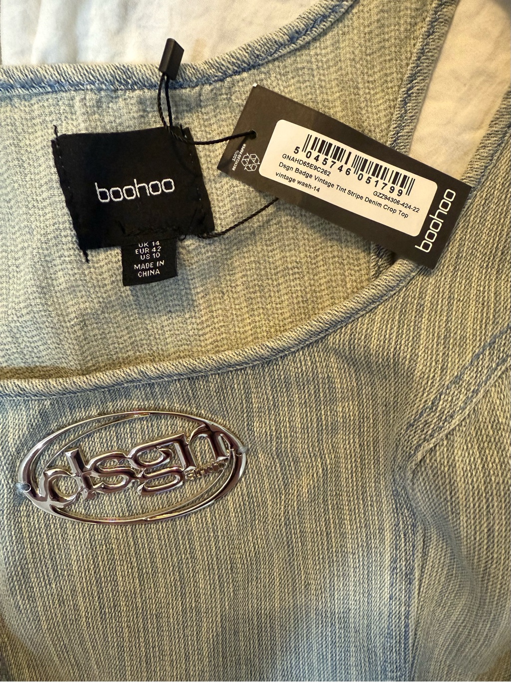Boohoo Vintage Wash Striped Denim Crop Tank — image 5 of 6
